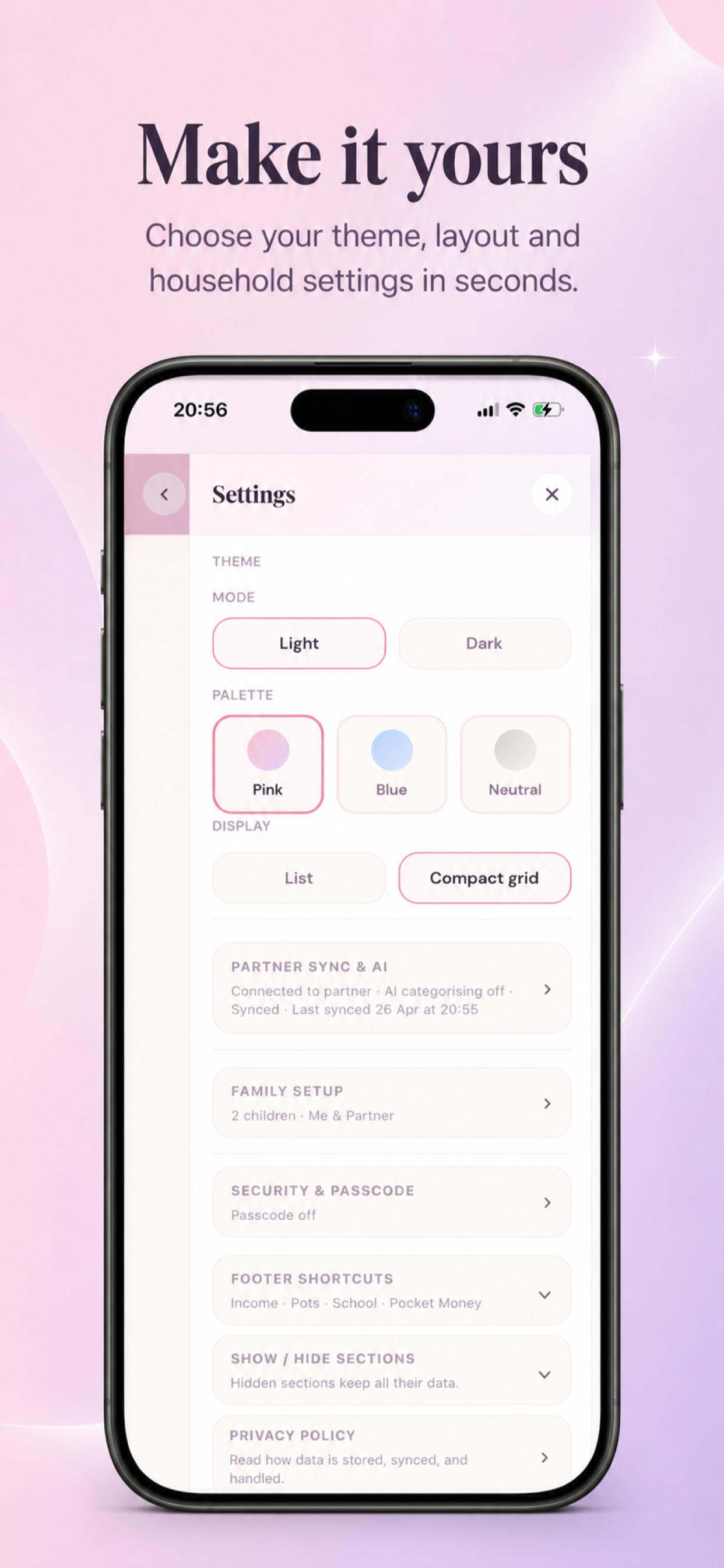 Family Budget AI theme customisation app store screenshot